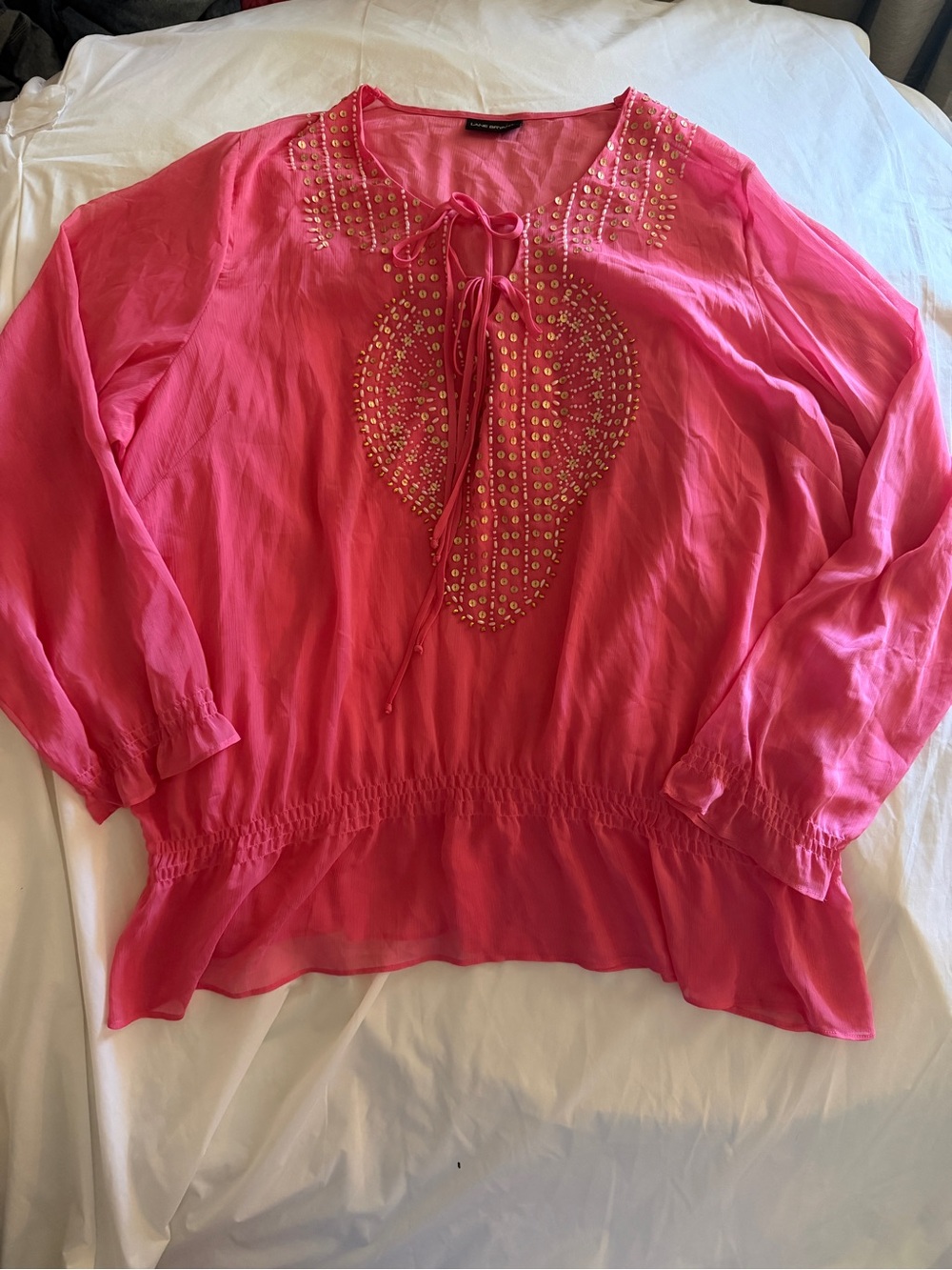 Lane Bryant Coral Embellished Sheer Women's Blouse. Size 24/26